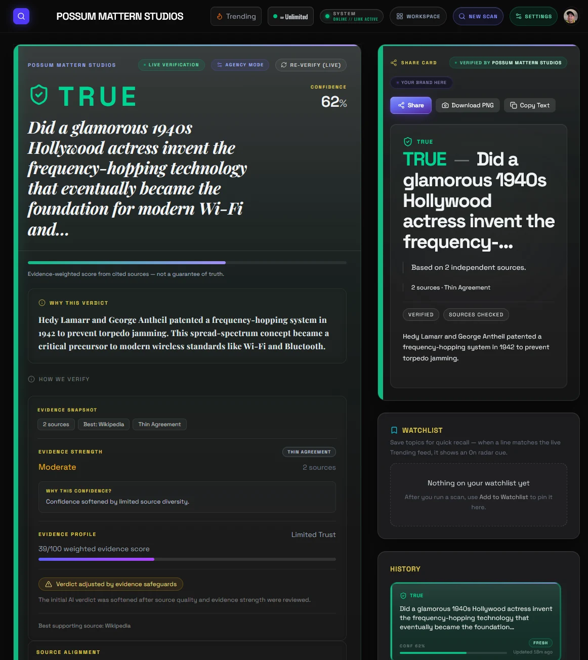 Claims Radar structured claim review interface concept