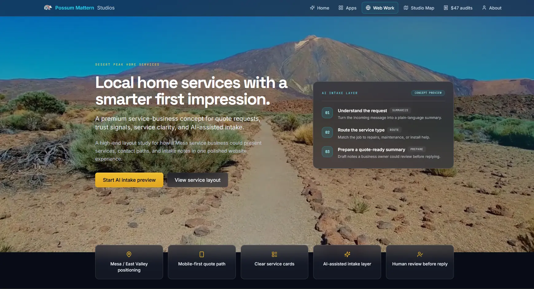 Desert Peak Home Services luxury local service website concept