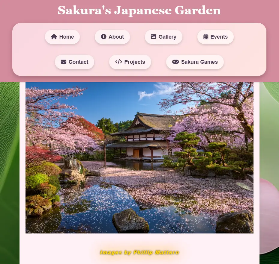 Sakura's Japanese Garden visual website study with gallery and navigation